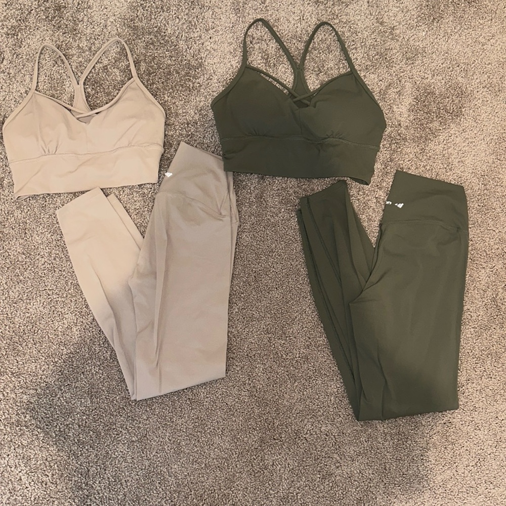 2 Jed North Matching Sets | Green and Tan | Sports Bra & Leggings